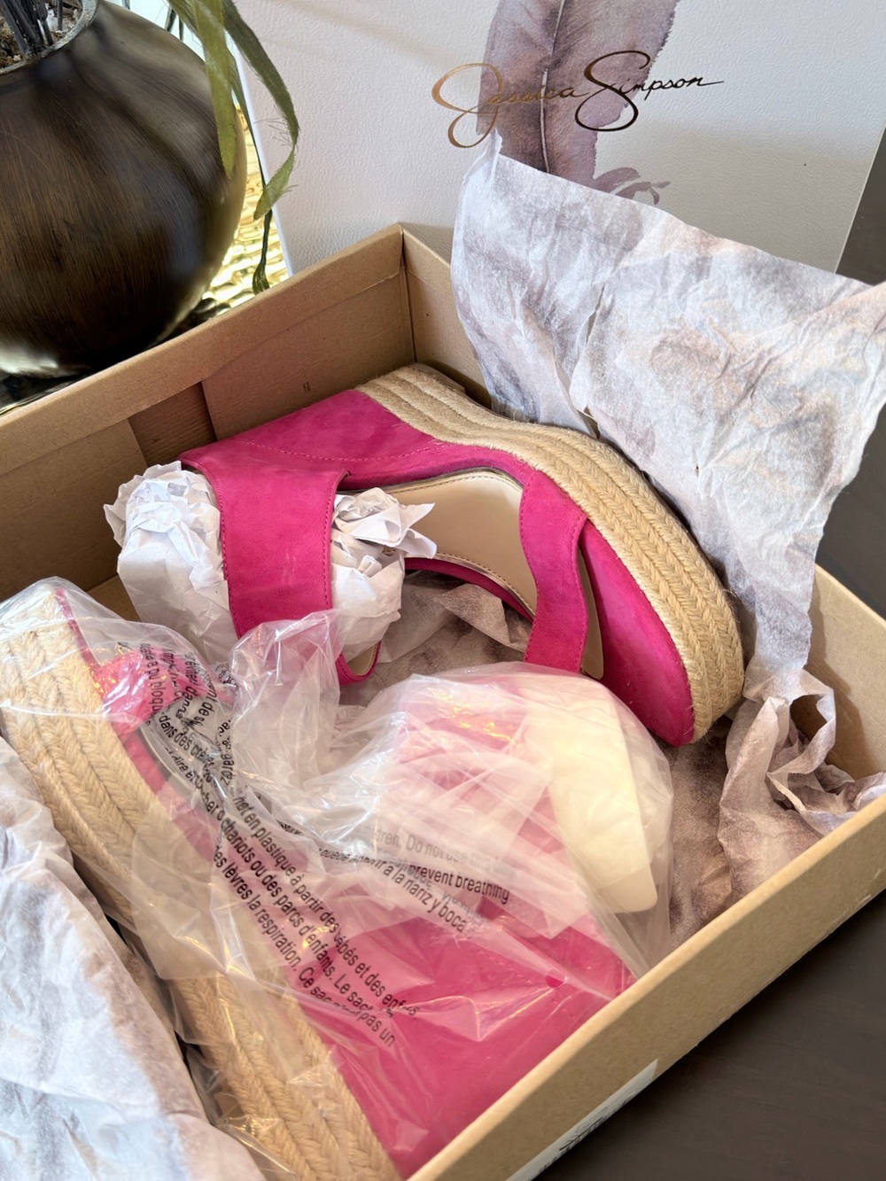 Jessica Simpson Fuchsia Suede Espadrille Wedge Sandals - Picture 6 of 7
